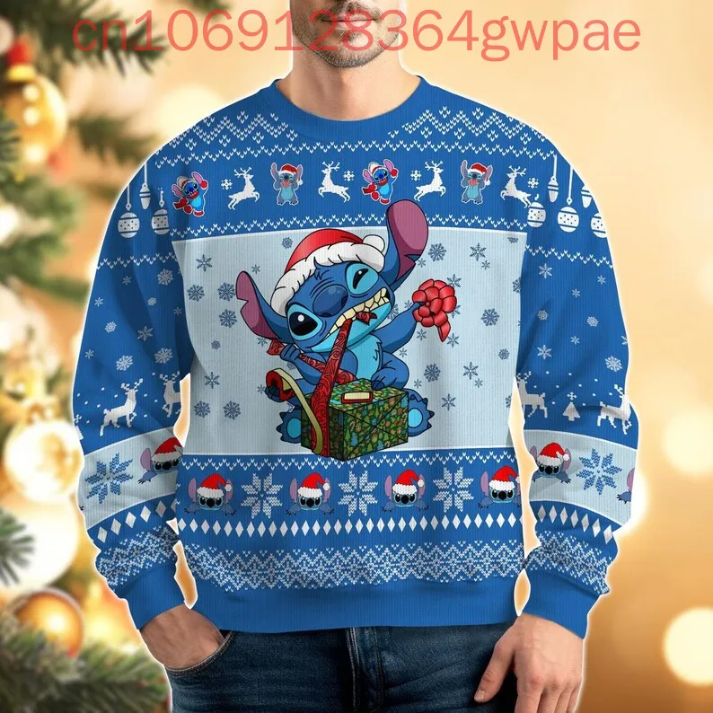 Disney Christmas Stitch Ugly Sweater Lilo Stitch Xmas Sweater Cartoon Sweater Ohana Means Family Holiday Sweater for Women Men