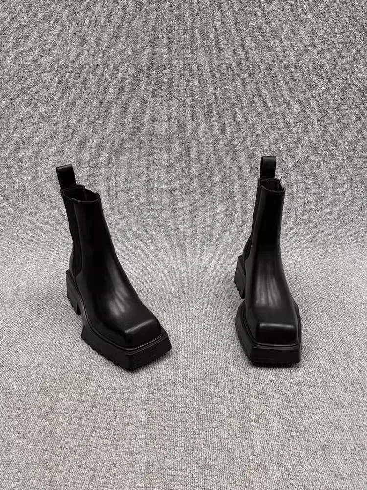 

Короткие ботинки челси с квадратным носком, черные женские ботильоны без шнуровки на толстом каблуке и платформе, на толстой подошве, Botas Femininas