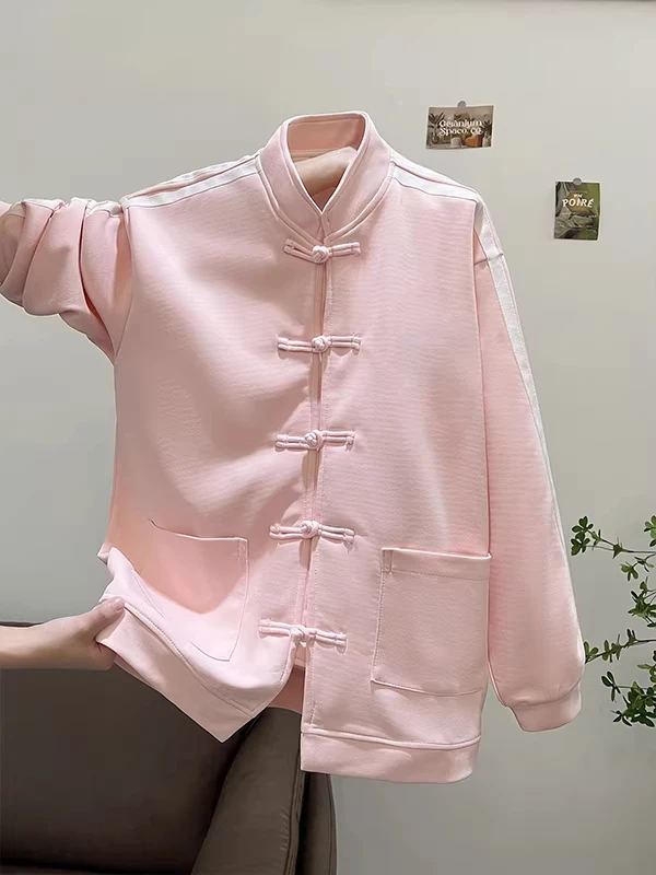 Extra Large Size 300 Pounds New Chinese Style Button Sweatshirt Women's Autumn Winter Loose Casual Outerwear Polyester Fiber