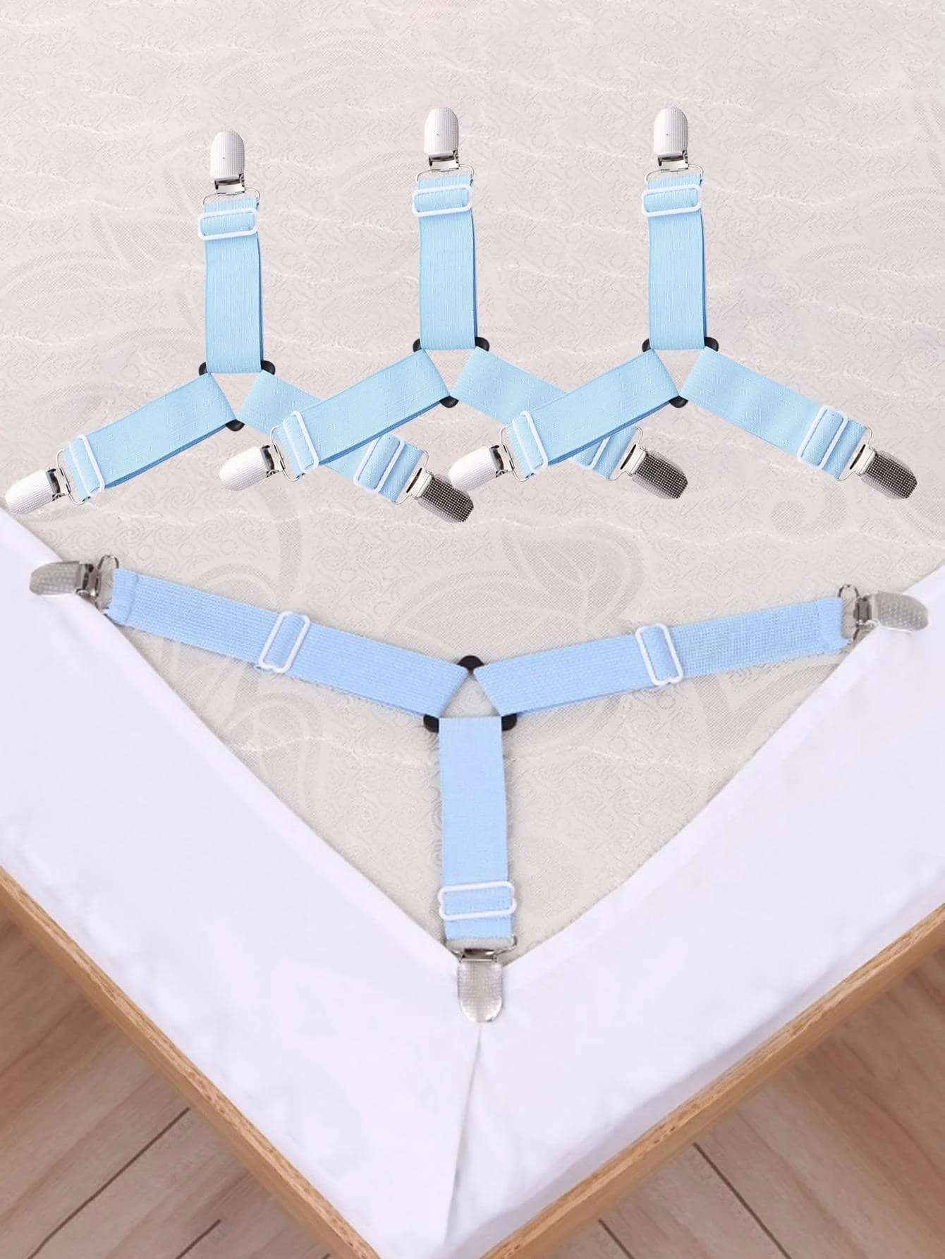 4 Pcs Triangle Bed Sheet Holders Fitted Sheet Clips Adjustable Sheet Suspenders Mattress Gripper Clips for Bed Mattress Cover