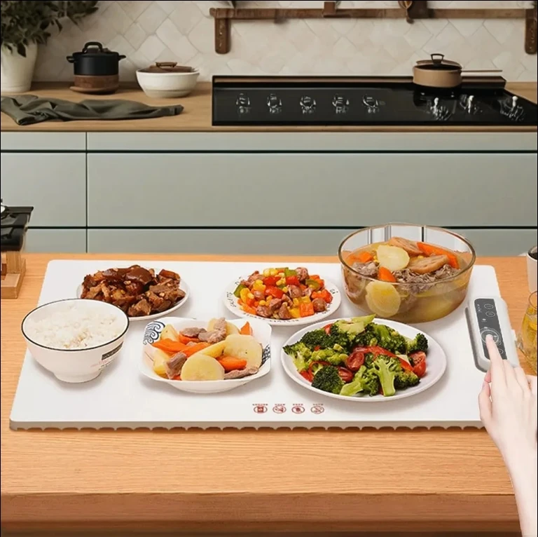 

Portable Electric Warming Tray Foldable Keep Food Warm Heating Mat Silicone Food Warming Mat Color Box Coil English 6 Burners