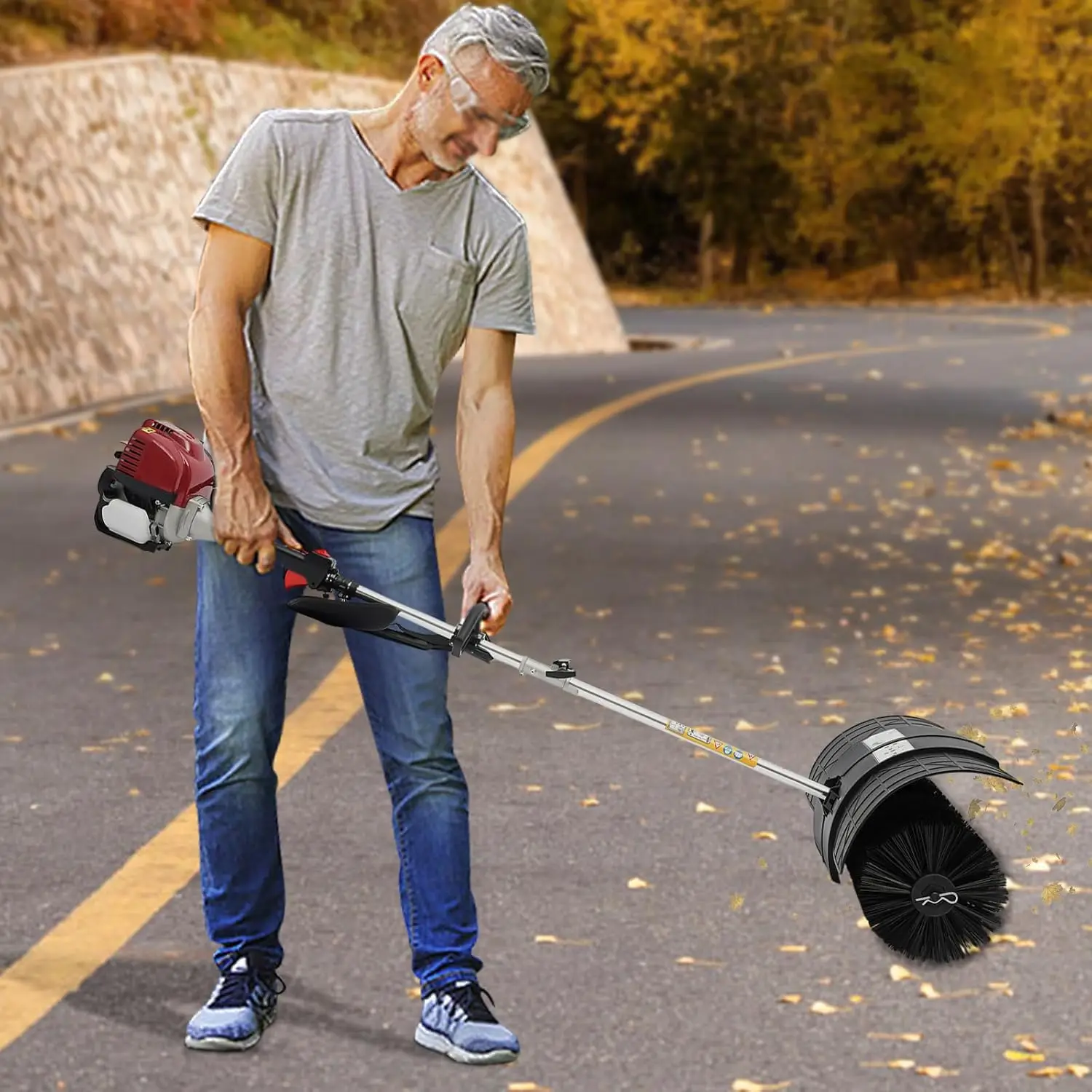 4-Stroke Gas Handheld Sweeper,31Cc Walk Behind Handheld Gas Powered Sweeper Broom,Gasoline Power Broom Walk Behind