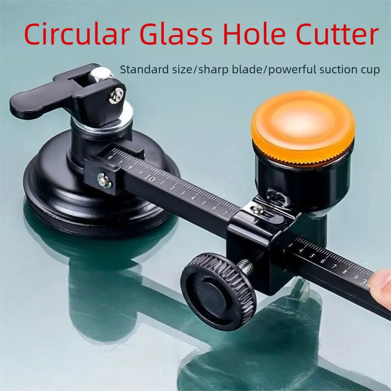 Adjustable Circular Glass Cutter Strong Suction Cup 360° Rotating Wheel Auto Oiling Clear Scale for Round Hole Cutting Tool