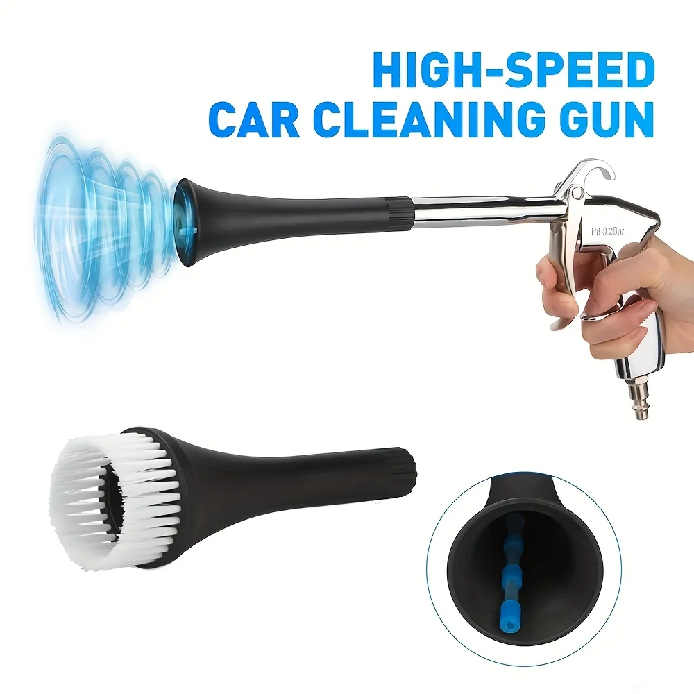 Air Pulse Car Cleaning Gun with 2 Nozzles & Brush, 1/4