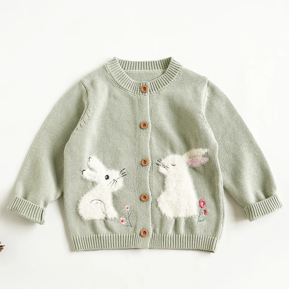 Darcoo Baby Girls Knitted Cadigan Children Autumn Winter Cute Bunny Jumper Kids Coat Clothes 2-6Y