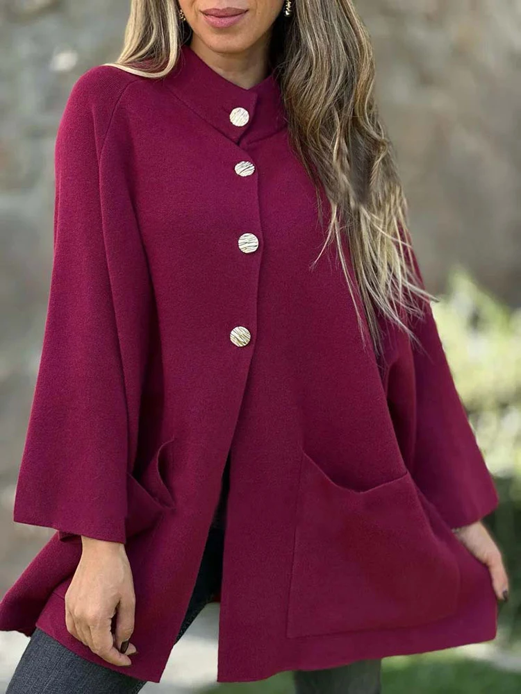 

autumn and winter women's long sleeved casual style polyester material new fashionable stand up collar single breasted coat