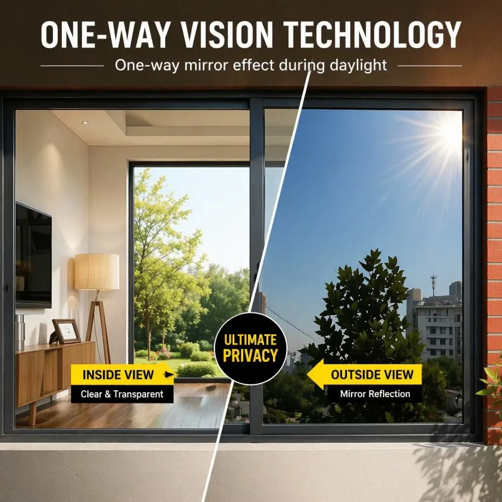 Frosted Silver Mirror Privacy Window Film One Way UV Protection Light Block Heat Control Static Cling for Sunroom Glass