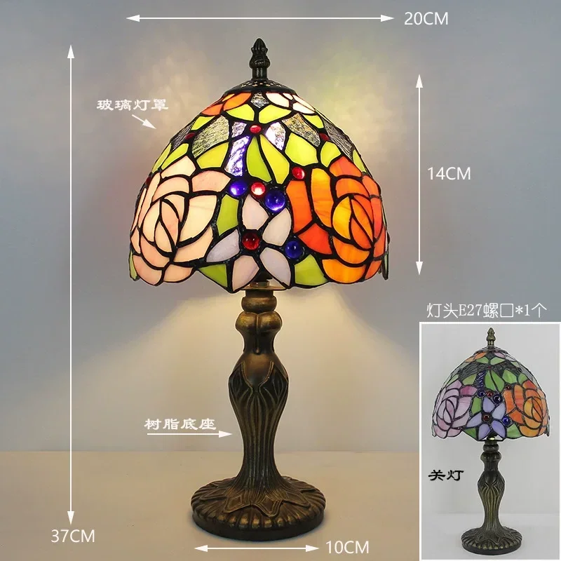 8 นิ้ว Retro Classic Stained Glass แสงสีขาวโคมไฟ American Church Home Art Decor ห้องนอนข้างเตียง Tiffany ตารางโคมไฟ