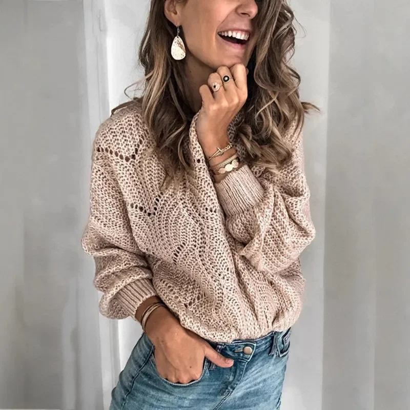 Primavera e autunno nuovo maglione girocollo camicia base da donna pullover tinta unita cavo top maglione lavorato a maglia tutto abbinato