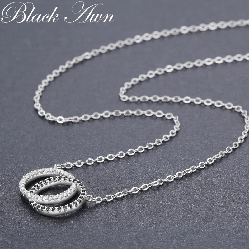 2025 New Classic Fine Silver Color Necklaces&Pendants Jewelry Trendy Black&White Stone Necklace Women P196
