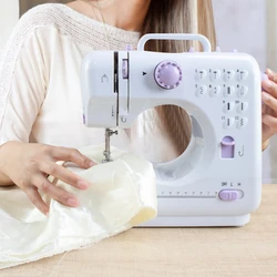Portable Mini Electric Sewing Machine for Beginners 12 Stitches Foot Pedal Night Light Speed Control for DIY Home Sewing Mending