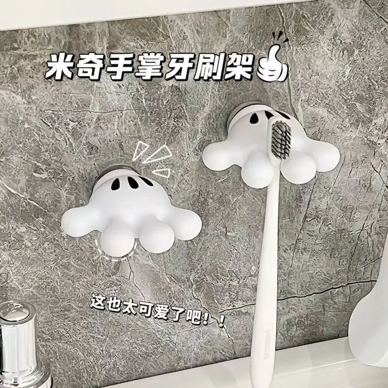 Disney Mickey Palm Toothbrush Hook Cartoon Toothbrush Holder Suction Cup Hook No Trace No Punch Bathroom Hook Storage Rack