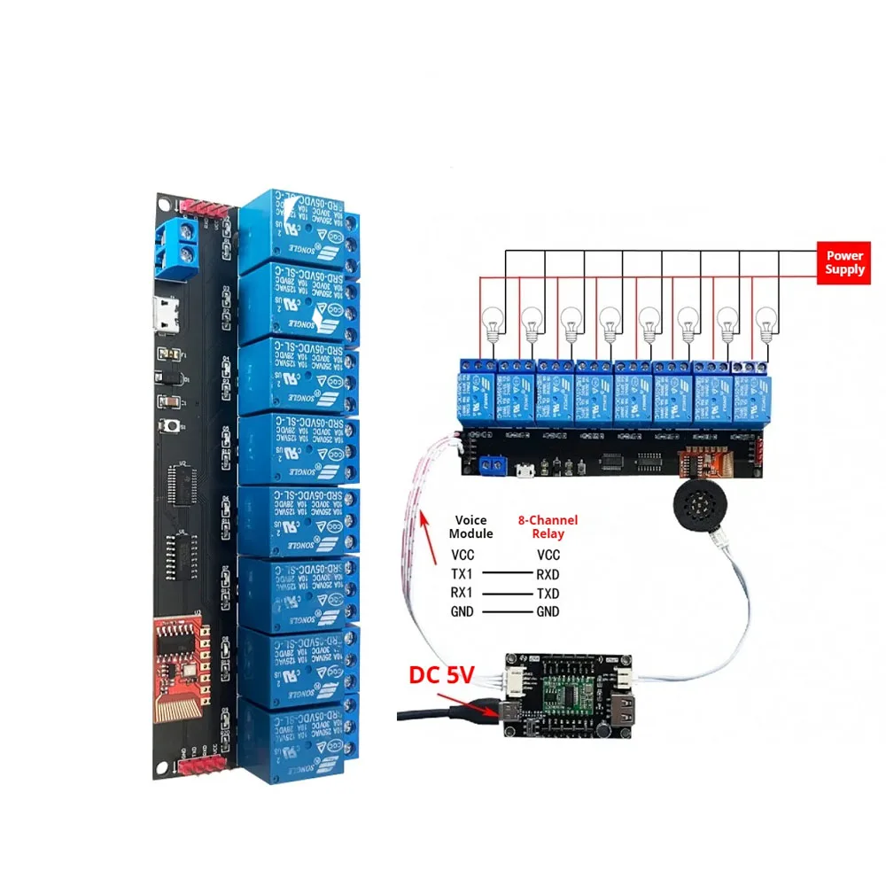 TTL 8-Channel Serial Port Relay Module DC 5V 433MHz RF Control Support Self-locking Interlocking Point-and-trip Mode Relay Board