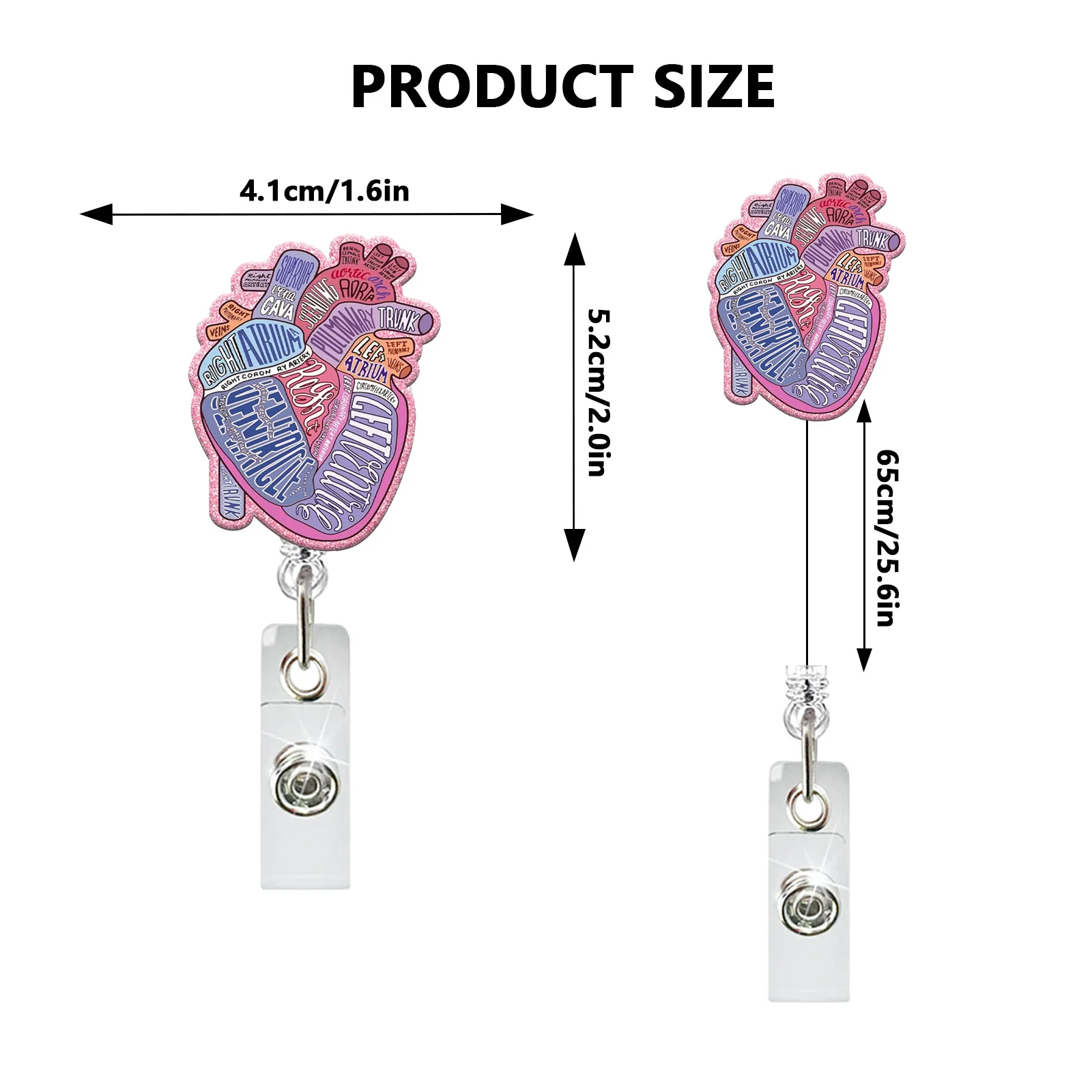 2026 New Design 1 Piece Shiny Acrylic Retractable Nurse Badge Reel Anime Heart Brain Lung Doctor ID Card Holder Alligator Clip