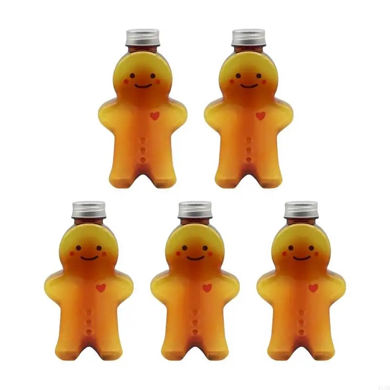 E15B 5pcs Gingerbread Man Drinking Cup Plastic Drink Bottles Kitchen Milk Water