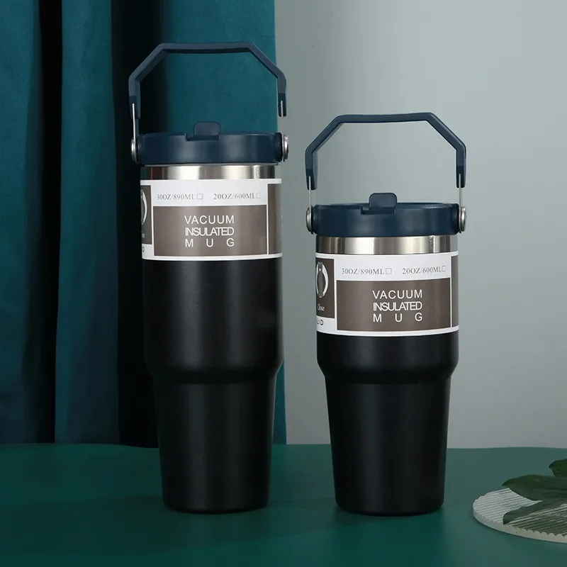 600/890ML Stainless Steel Thermos Mug With Straw Car Insulated Flask Water Tumbler for Outdoor Keeps Cold and Heat Thermal Mug image 3