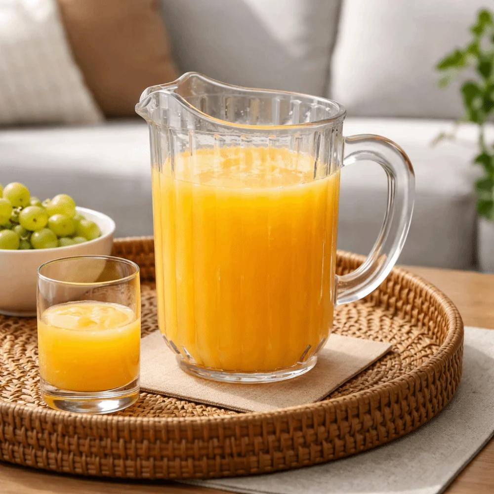 

PC Striped Drink Pitcher Transparent Heat Resistant Cold Water Kettle Large Capacity Drop Resistant Juice Jug Dinning Table