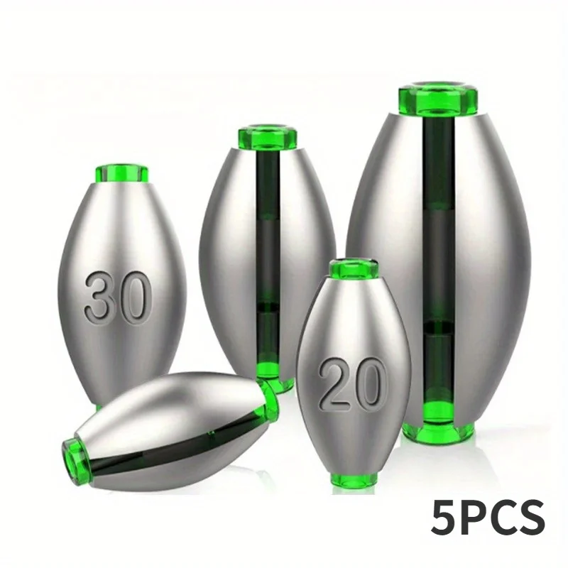 15/20/30G Olive Shape Lead Sinker Fishing Equipment Raft Fishing Running Heart Hollow Set Bridge Long-Distance Casting 5PCS