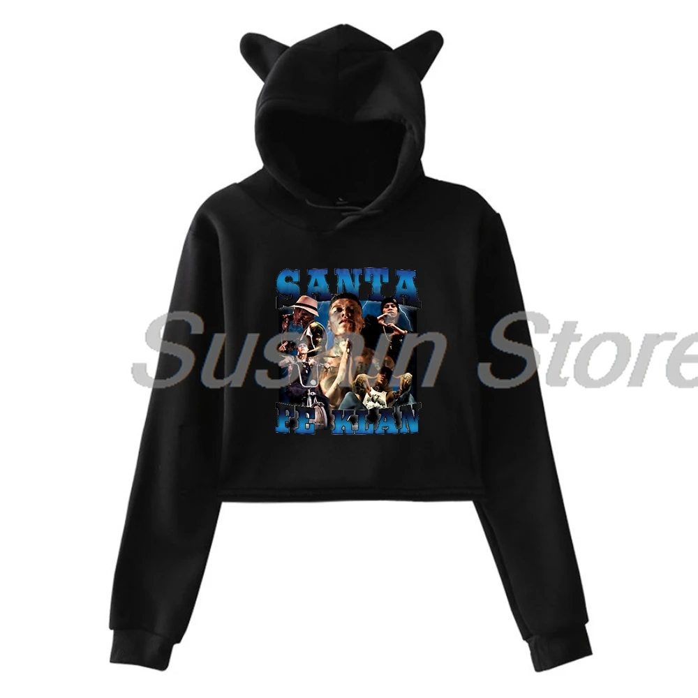 

Santa Fe Klan Vintage Pullover 2024 Tour Streetwear Female Cat Ears Hoodie Long Sleeve Crop Top Women's Clothes