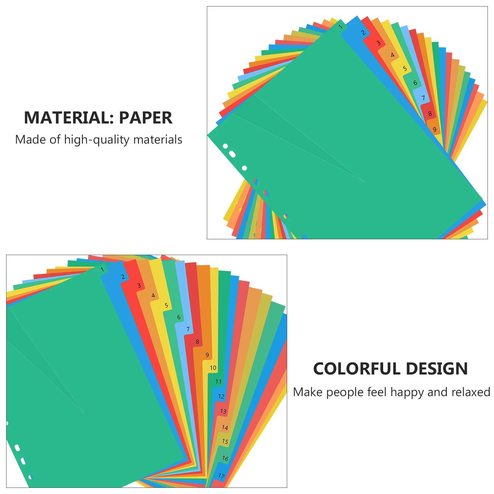 Separador de cuaderno, separadores de pestañas, divisores de temas, productos de oficina, separadores de carpetas A4, páginas de carpeta A4