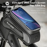 WEST BIKING-bolsa para pantalla táctil de teléfono de bicicleta de 7,0 pulgadas, bolsa reflectante para tubo superior, carcasa dura de EVA, bolsas para cuadro frontal repelente al agua