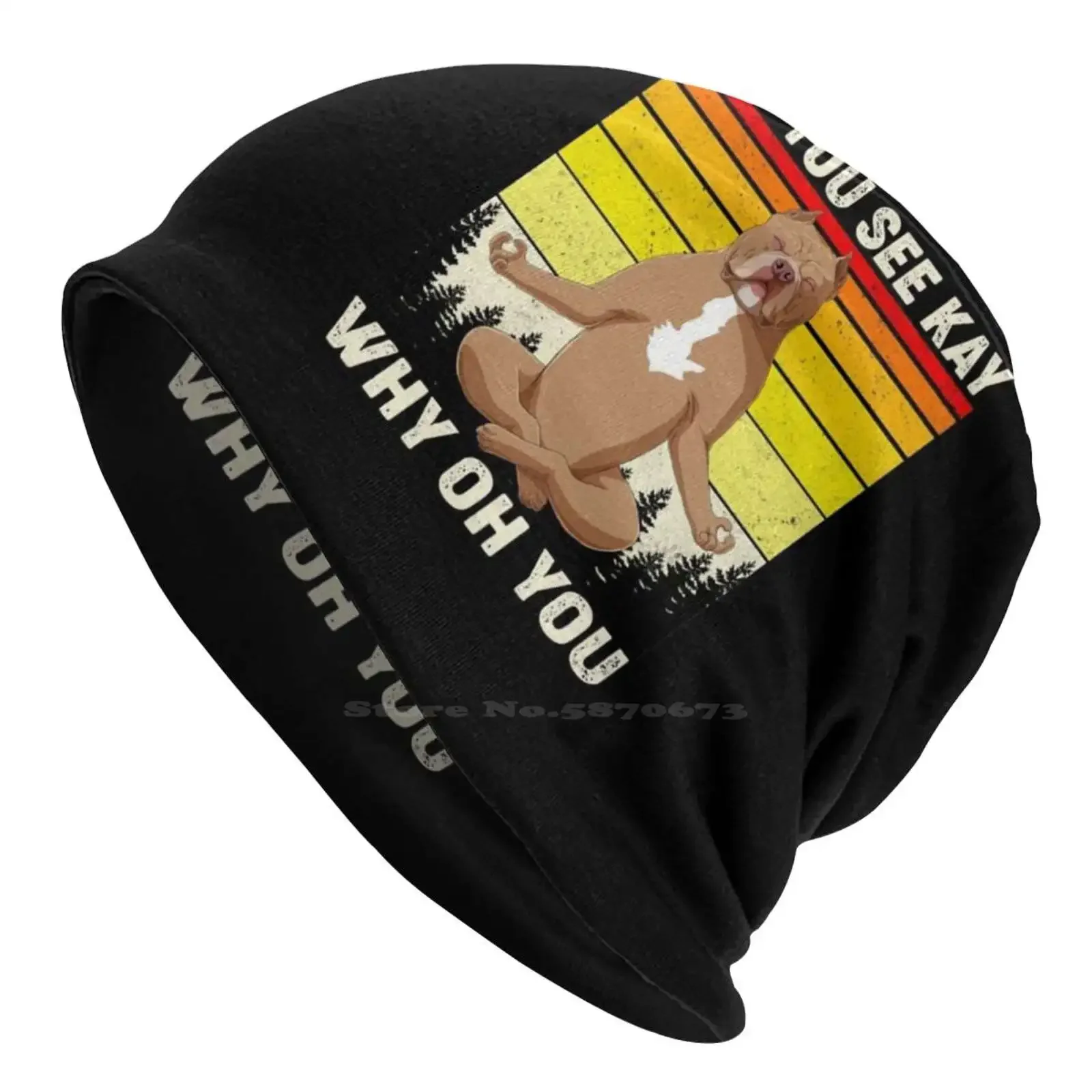 Eff You See Kay Why Oh You Funny Pitbull Dog Yoga Vintage Knitted Hat Warm Beanie Outdoor Caps Doing Yoga And Working Also