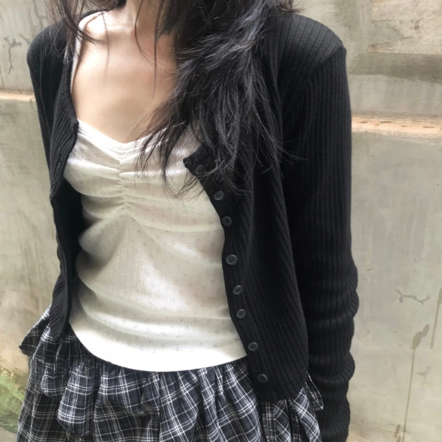 Casual Knitted Cardigan Vintage Style Simple Elegance Basic Autumn Versatile Ribbed Buttoned Slimming Open-Shirt for Women