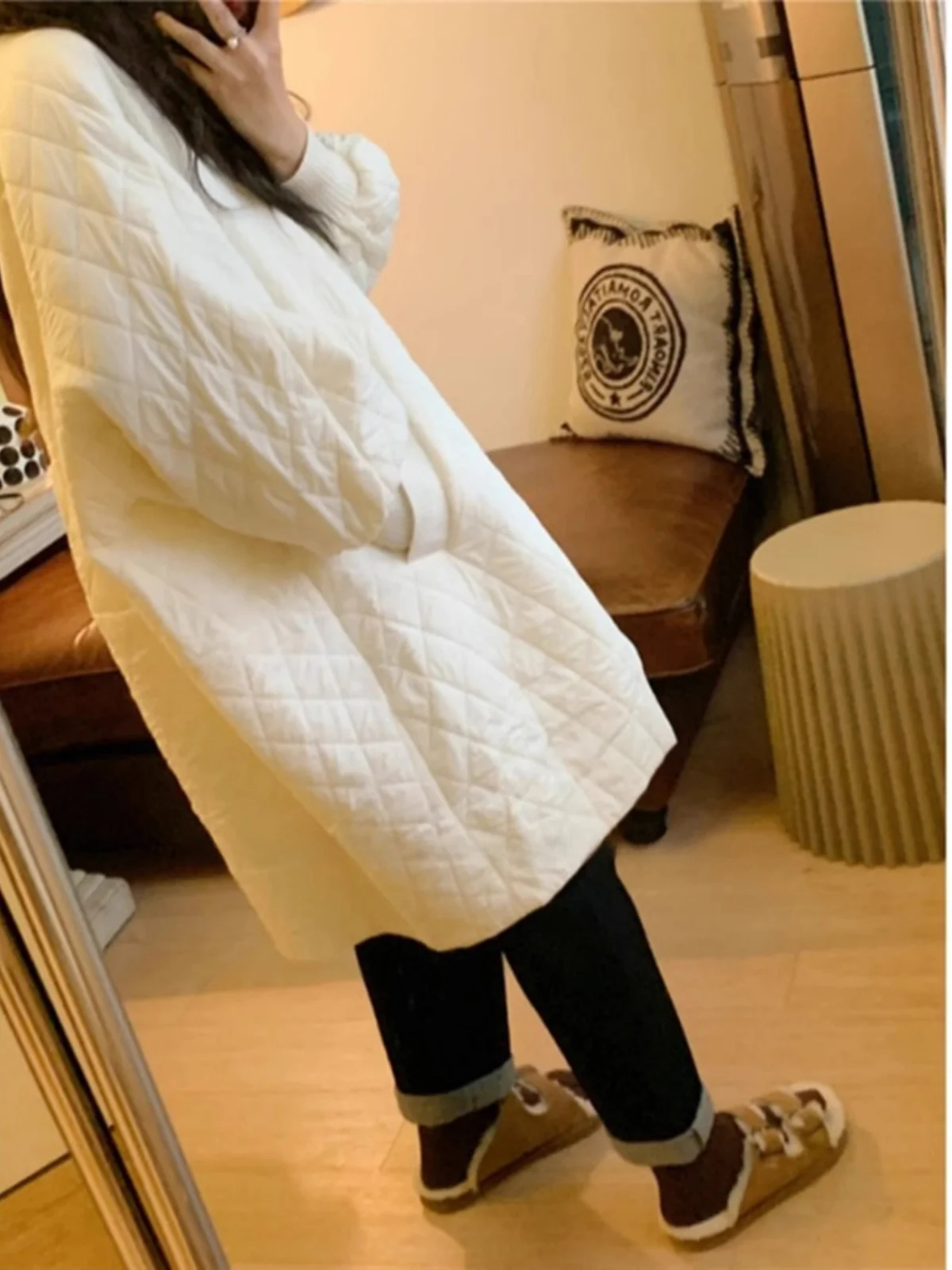 Thiened Jaet de algodón ligero para mujer, abrigo holgado de longitud media, cálido, Retro, redondo, con cierre de botón Ne, invierno