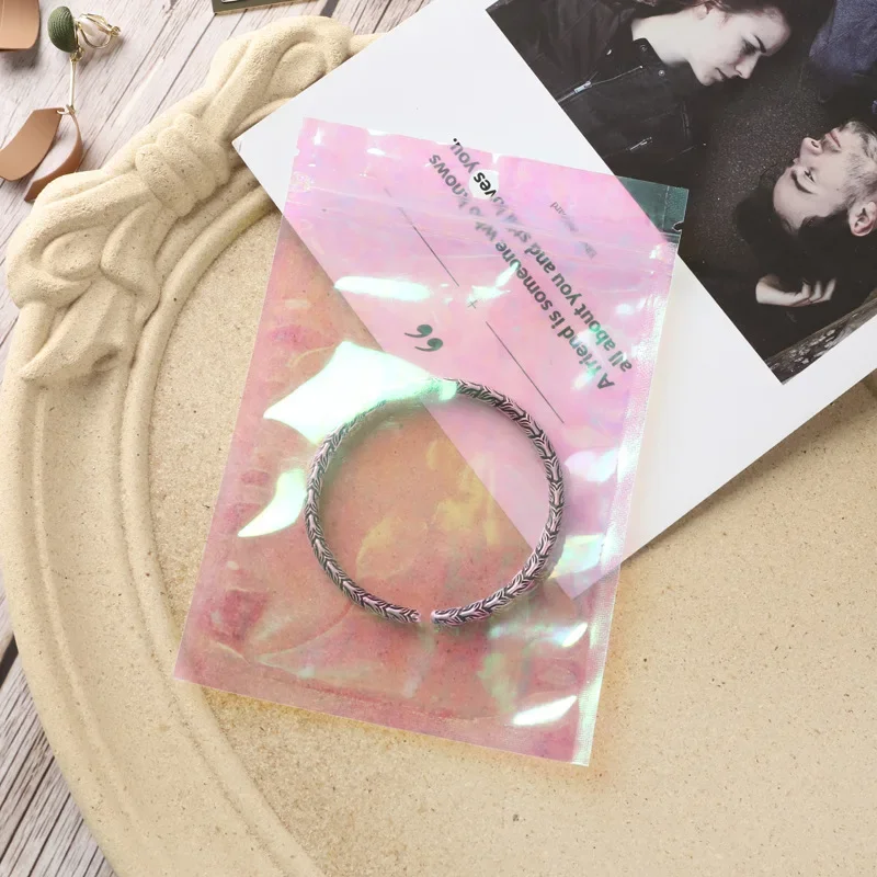 20–50 Stück Versiegelungs-Opp-Beutel, holografisch, rosa Aluminiumfolienbeutel, wiederverschließbarer Druckverschlussbeutel für Schmuck, Einzelhandel, zum Aufhängen von Display-Verpackungen – Detail 4