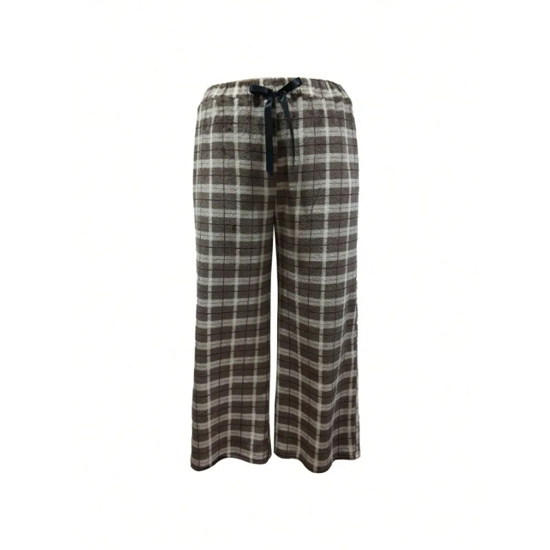 

Женские модные клетчатые брюки на шнурке больших размеров, женские повседневные длинные прямые широкие брюки с эластичной резинкой на талии