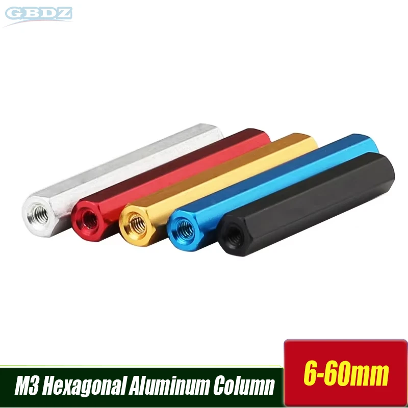 

10Pcs/lot M3 Sliver Red Back Deep Blue light Blue Gloden Purple Orange Aluminum Hex Standoff Spacer Length 6-60mm