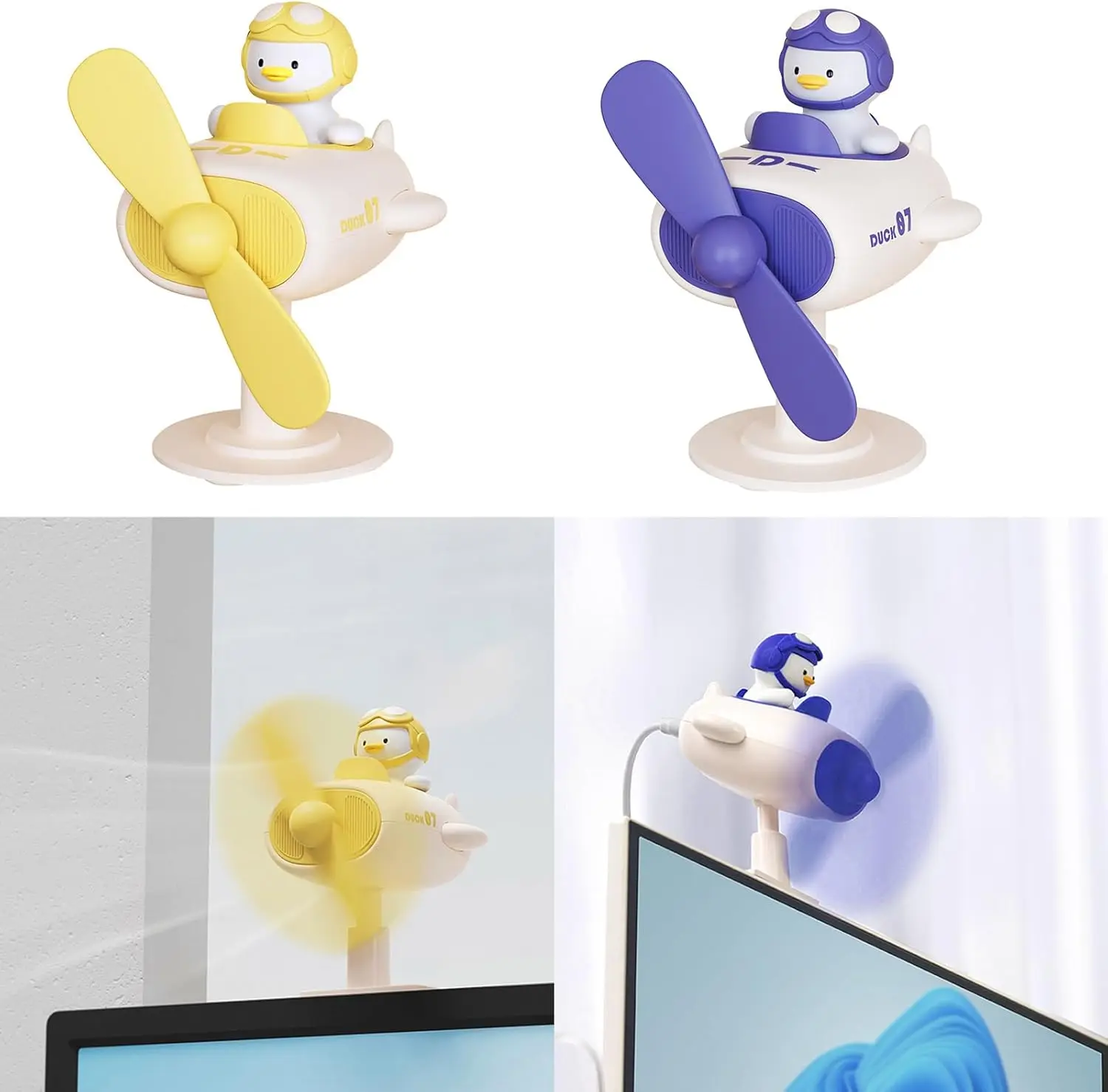 Настольный USB-вентилятор, маленький с милой маленькой желтой уткой, питание от USB, многоугольная регулировка, небольшой охлаждающий вентилятор для домашнего офиса