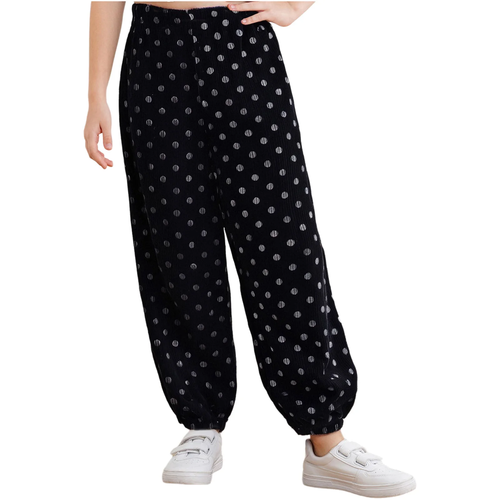 

Casual Kids Girls Ribbed Corduroy Pants Summer Cute Printed Elastic Waistband Trousers for Picnic School Holiday Sports Clothes
