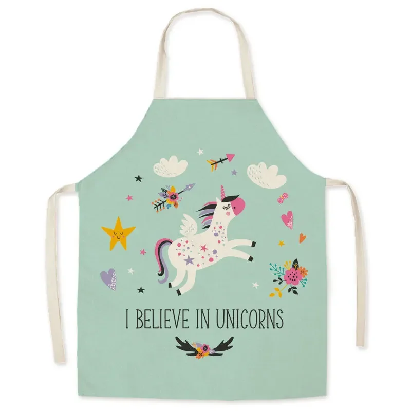 Linen Fabric Cartoon Unicorn Apron Oil-proof Apron Cute Parent-child Kitchen Decoration Children Adult Sleeveless Apron Custom - view 6