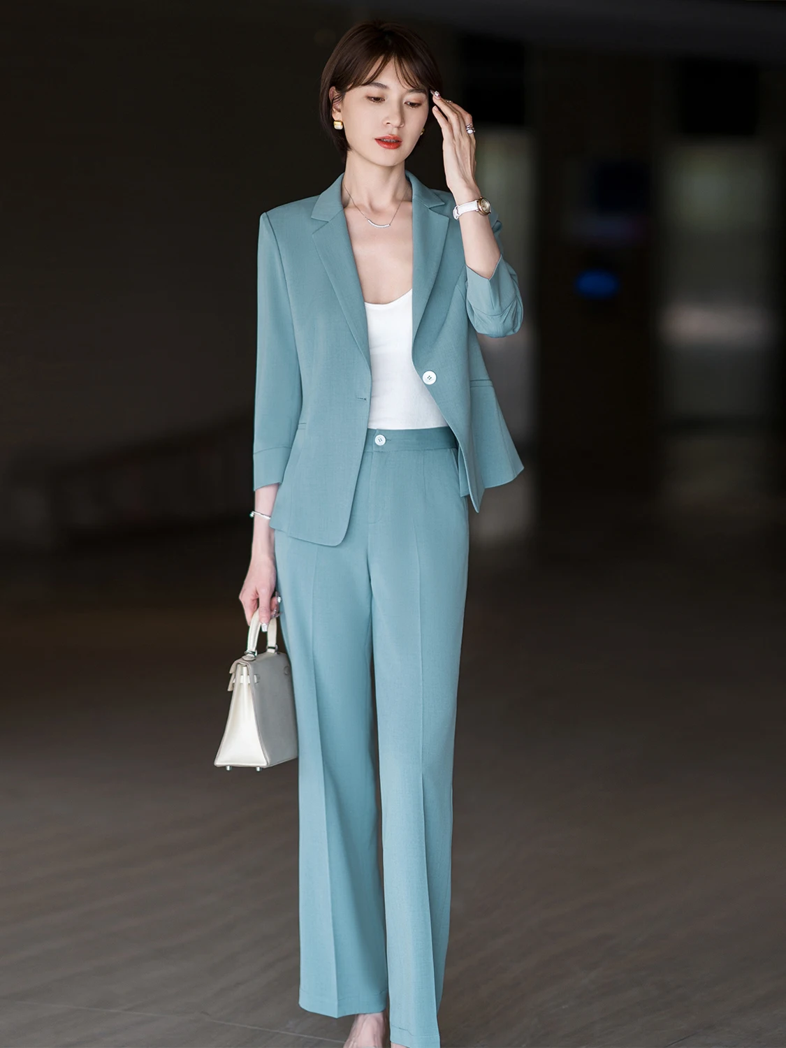

Ele Commute Casual Profional Two-Piece Set Faionable Busin Wear Long Sve Polyester Fibre Autumn Wear for Women