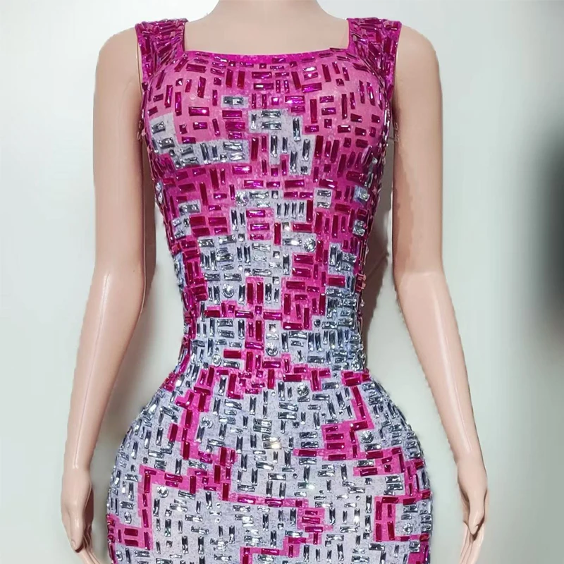 Neue Voller Strass Party Kleid Frauen Feiern Abendkleider Nachtclub Bar Festival Outfit Bühne Leistung Tragen XS10127