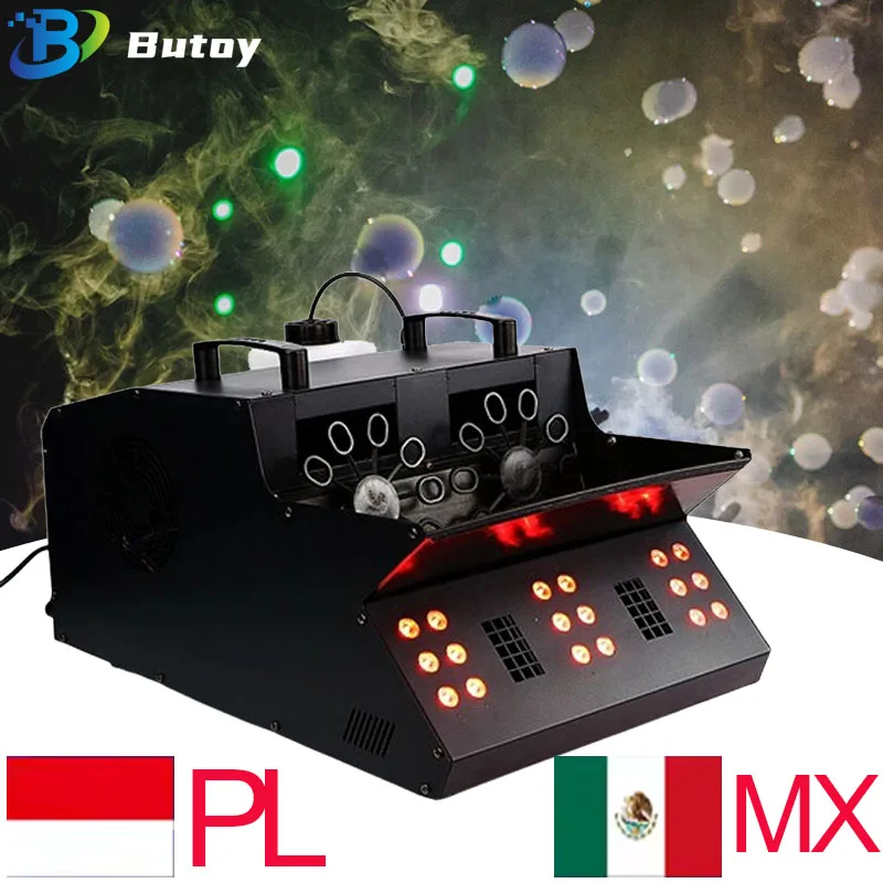 

От PL MX Зарубежный склад 1200 Вт Светодиодная машина для дымовых пузырей DJ Сценический пульт дистанционного управления для рождественской вечеринки на Хэллоуин