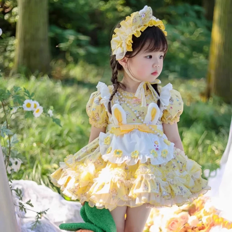 Ins Sweet Kids Boutique Lolita Girls Princess Dress Spanish Lolita Quality Suspender Party Wedding Dress Photography Clothing
