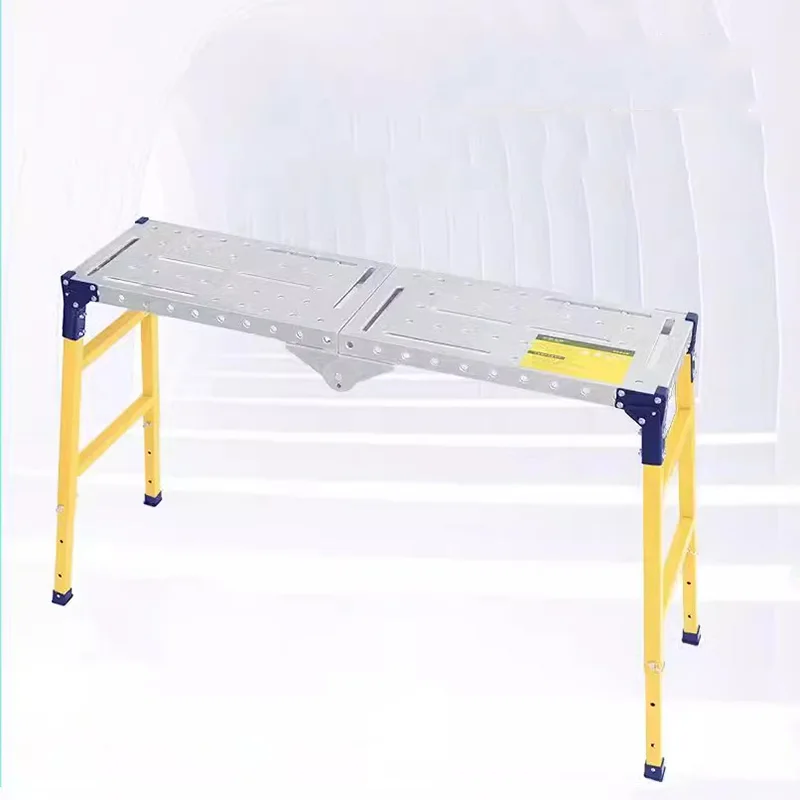 Folding One-Piece Pressed-Steel Step Stool Adjustable Height, Reinforced Construction Decorator's Step Ladder for Scaffolding