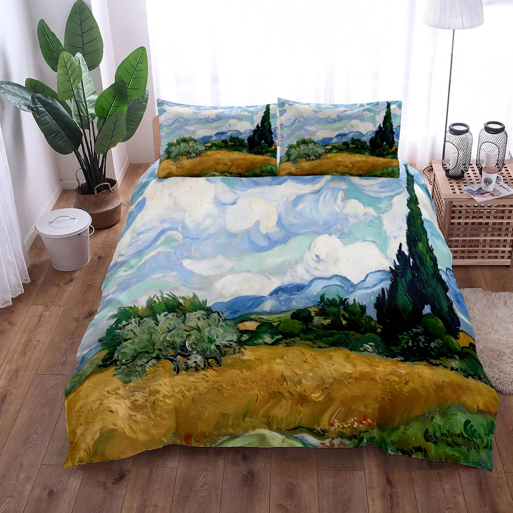 

Van Gogh Mountain Village Oil Painting Duvet Cover Set King Queen Double Full Twin Single Size Bed Linen Set