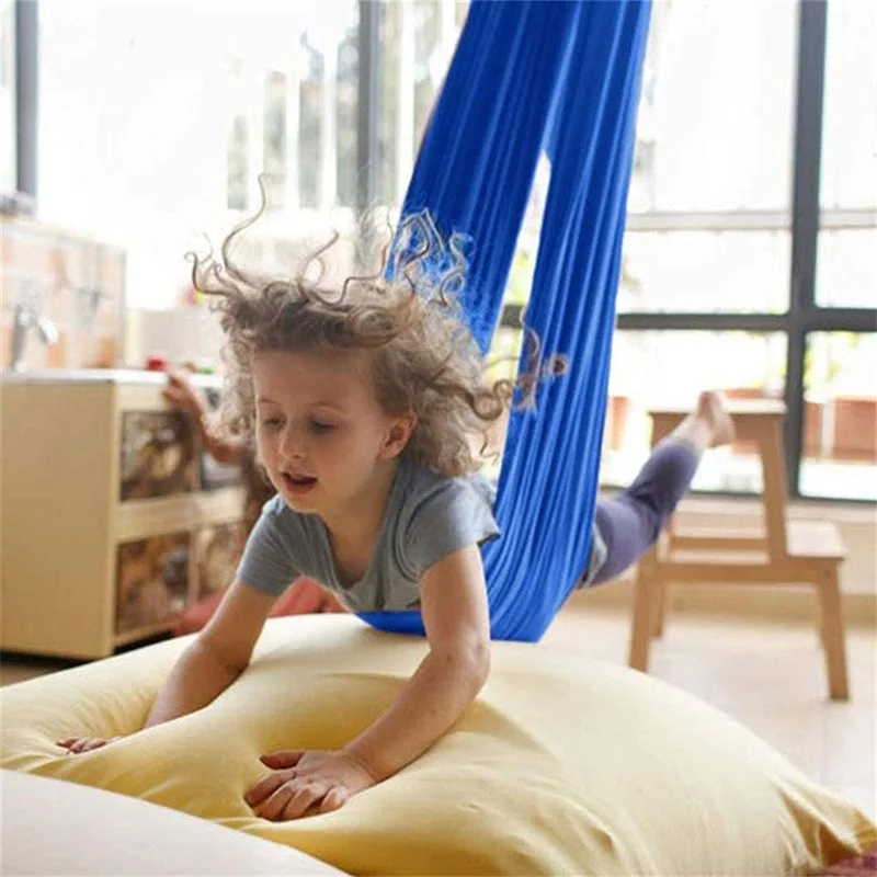 Children's Hammock Indoor and Outdoor Swing Hammock100x280cm Polyester Solid Color Elastic Children's Sensory Air Yoga Hammock