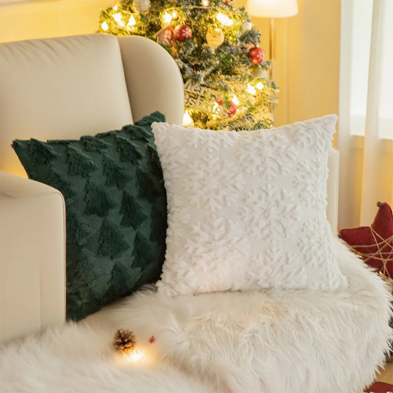 Soft Faux Fur Christmas Pillow Cover Festive Jacquard Cushion Case Perfect for Winter Home Living Room and Holiday Celebration