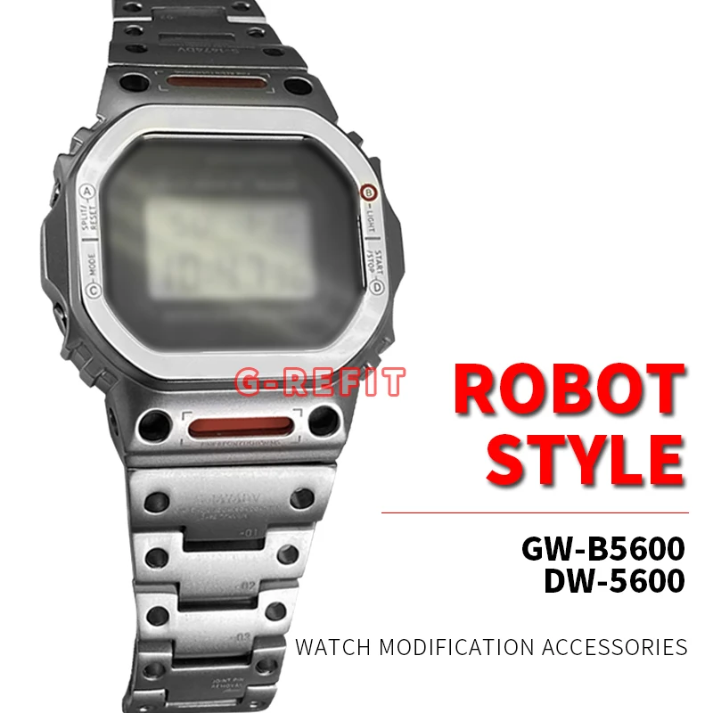 G-Refit Mech Style Robot DW5600 GWB5600 G5600E Titanium GWM5610 GLX5600 Stainless Steel WatchCase Metal Bezel Strap MechWarrior