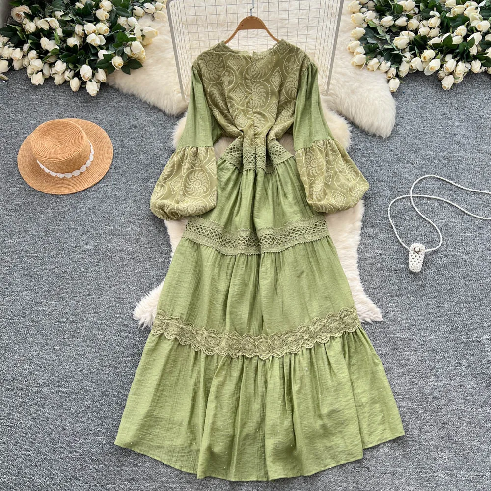 시크 빈티지 섹시 자카드 슬림 엘레강스 페어리 한국 패션 보헤미안 선드레스 여성 의류 롱 드레스