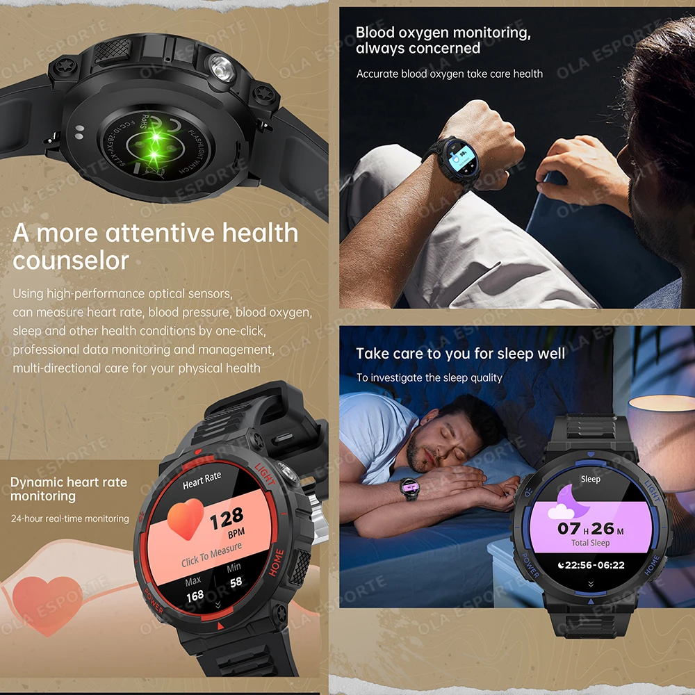 Nuovi orologi intelligenti Donna Uomo Chiamata Bluetooth Localizzazione GPS Monitoraggio della frequenza cardiaca Luce a LED Smartwatch esterno impermeabile PK T-Rex 3