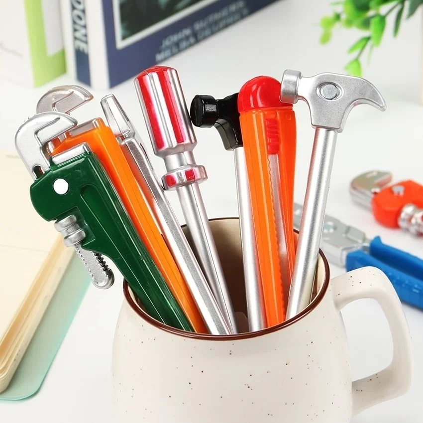 6PCS Creative Simulation Hardware Tools Ballpoint Pens Vise Hand Knife Hammer Novelty Stationery  School Supplies Writing Gifts