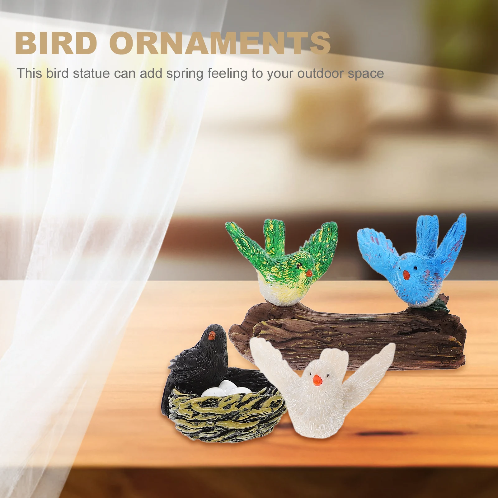 

1 set Resin Birds Statue Lifelike Figurines Decorative Adornment for Garden Party Plant Mini Views Artificial Bird Decors Small