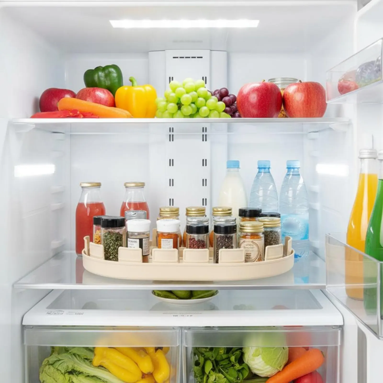 

Pull-Extendable Turntable Organizer Easy to Clean Rotating Refrigerator Tray Pull-Extendable Storage Organizer Raised Guardrail