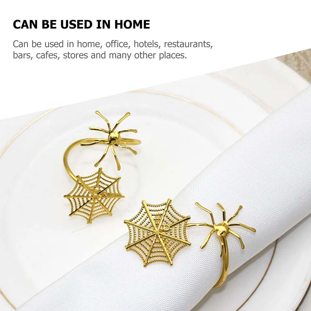 

4pcs Rings Spider Web Design Halloween Party Favors Metal Napkin Charm Metal Alloy Decorations Serviette Buckle