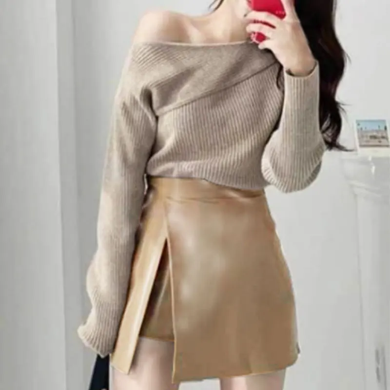 

New Women's Skirt Summer Solid PU Sexy Split Fashion Asymmetrical Casual Slim High Wais Skirts Streetwear Elegant Party Clubwear
